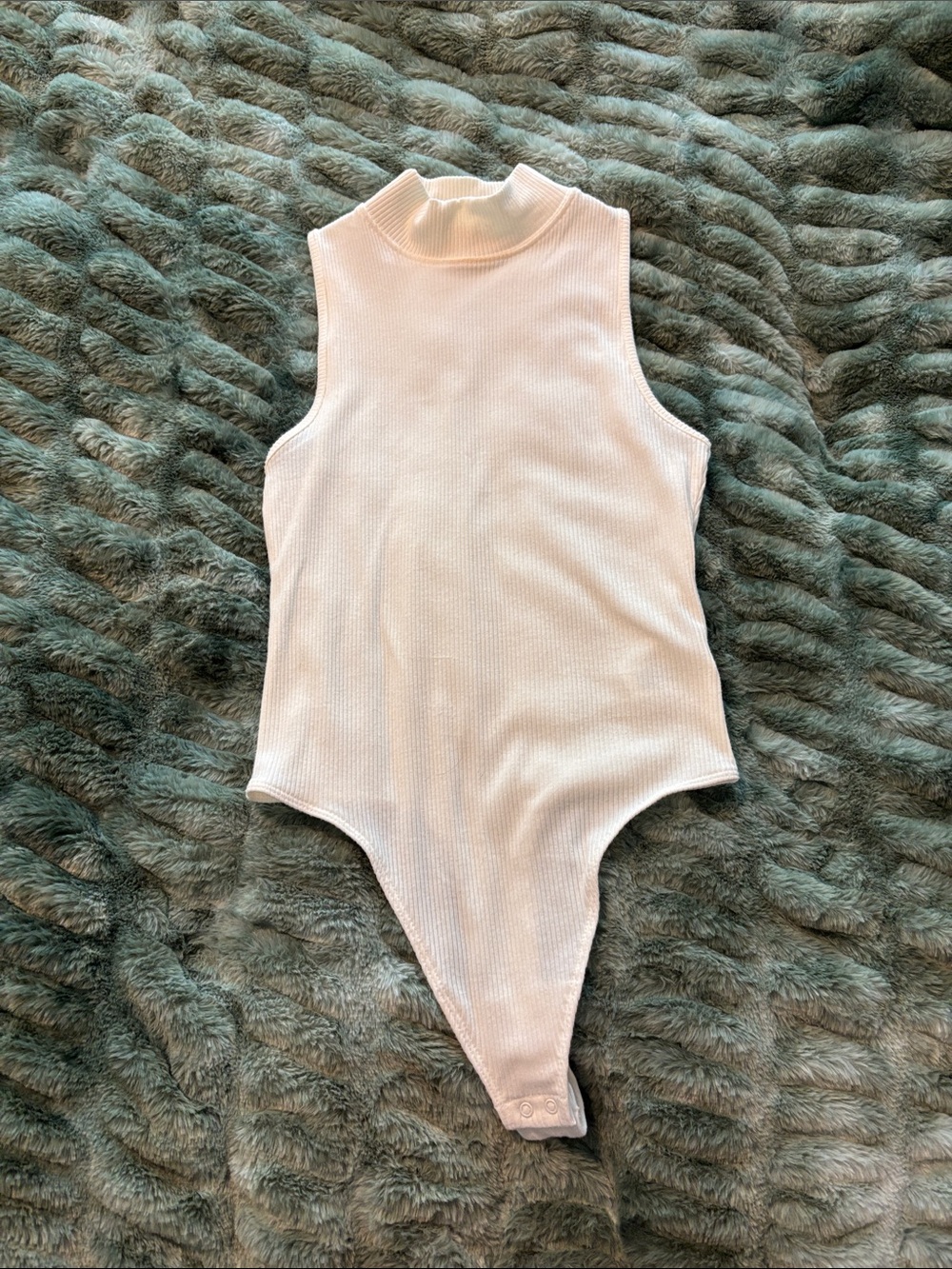 aerie White Ribbed Mock Neck Girls One-Piece Bodysuit